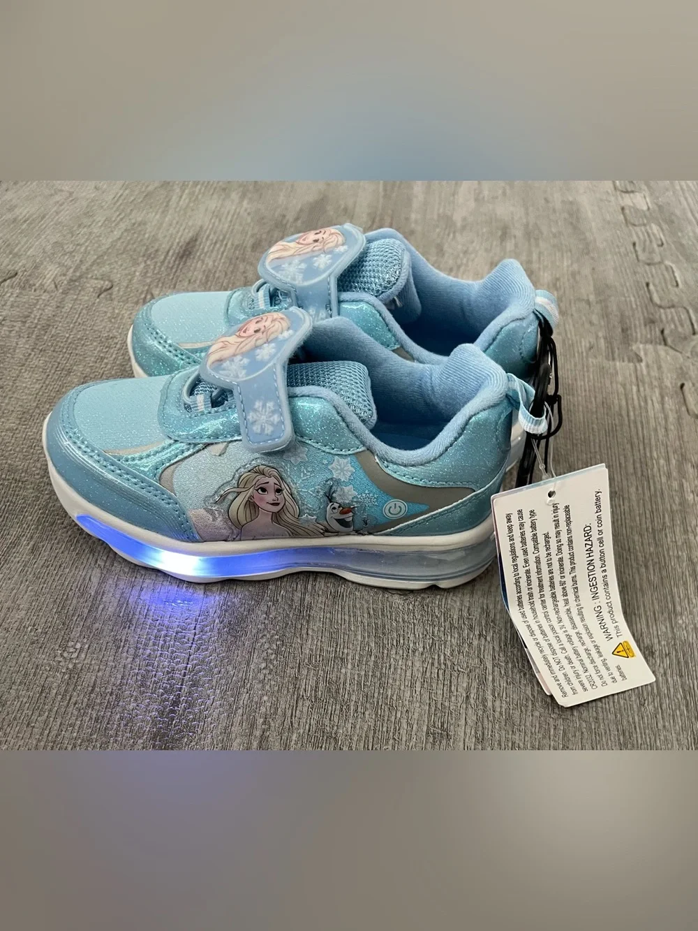 Disney Frozen Girls Blue Light-Up Glitter Sneakers Elsa Anna Olaf Hook & Loop 10